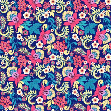 Vector Floral seamless pattern in traditional vintage style folk traditional ornament.  clipart