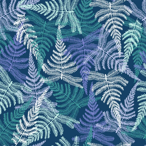Botaniska Abstrakta Sömlösa Tygmönster Med Ormbunksblad Vektor Tropisk Naturlig Bakgrund — Stock vektor