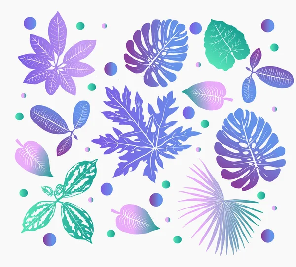 Vector Decorativo Plantas Tropicales Hojas Siluetas Gradiente Ilustración Sobre Fondo — Archivo Imágenes Vectoriales