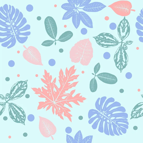 Vector Decorative Floral Background Tropical Plants Leaves Seamless Pattern Colorful — Stock Vector