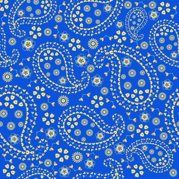 Vector Bleu Romantique Fond Avec Doré Paisley Élégant Dessin Millésime — Image vectorielle