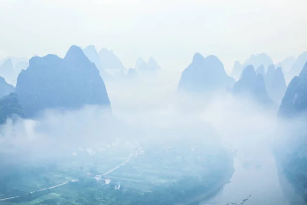 Guilin ,China, March,24th,2014, Li River bird view from the  top — Stock Photo, Image