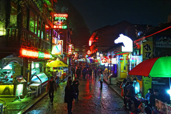 Guilin, China, March, 24th, 2014, Yangshuo Town West Street night
 