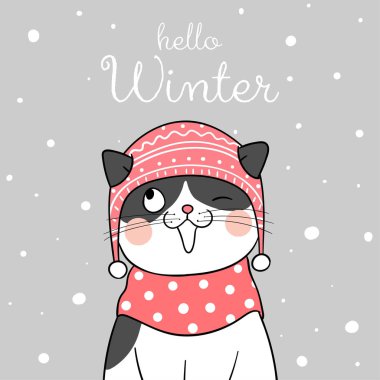 Güzel eşarplı kedili mutlu noel kartı şablonu