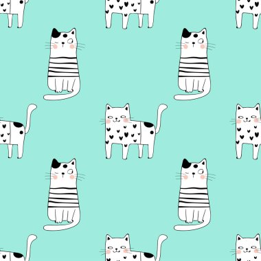 Şirin kedilerle kusursuz desen, basitçe vektör çizimi