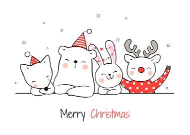 Güzel hayvanlarla dolu Mutlu Noeller kartı şablonu