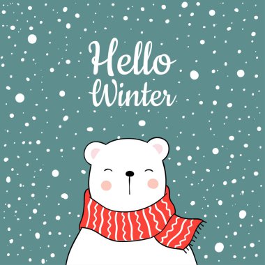 Karda ayı resmi olan mutlu noel kartı şablonu, basitçe vektör çizimi