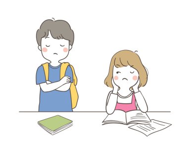 Erkek ve kız kavga ediyor. Çok kızgın, basit bir vektör çizimi.