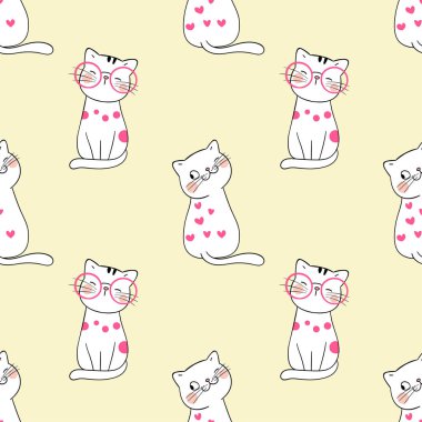 Şirin kedilerle kusursuz desen, basitçe vektör çizimi