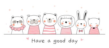 Beyaz üzerine şirin hayvanların bayrağı, basitçe vektör illüstrasyonu