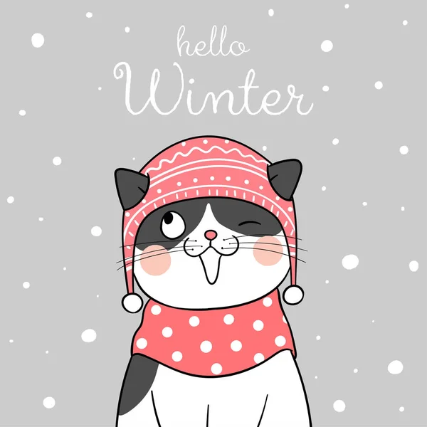 带漂亮围巾猫的圣诞快乐卡片模板 — 图库矢量图片