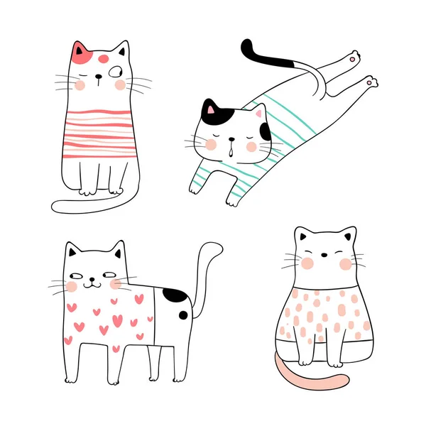 Patrón Sin Costuras Con Gatos Lindos Simplemente Vector Ilustración — Vector de stock