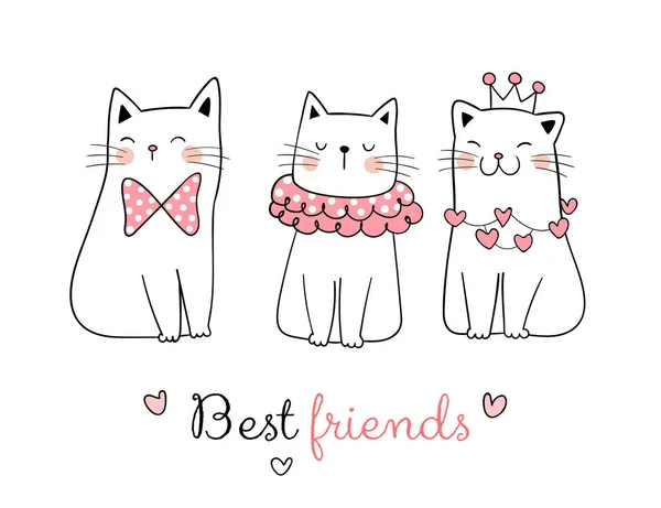 単語の親友と甘い猫 単にベクトル図 — ストックベクタ