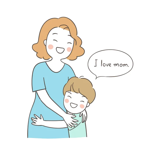 Niño Abrazo Madre Decir Amor Mamá Simplemente Vector Ilustración — Archivo Imágenes Vectoriales