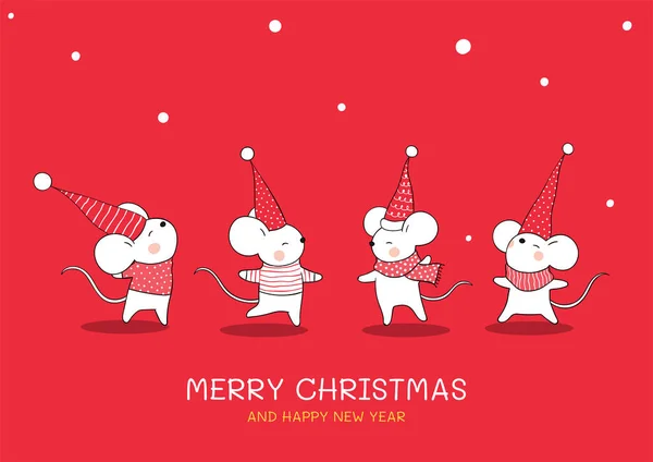 Kolekcja Cute Szczury Kartkę Świąteczną Prostu Wektor Ilustracji — Wektor stockowy