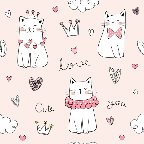 可愛い猫のシームレスなパターンベクトルイラスト — ストックベクタ