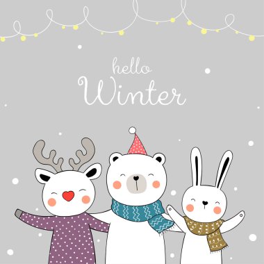 Noel ve yeni yıl için karda mutlu bir hayvan çiz / Noel ve yeni yıl için karda mutlu bir hayvan çiz.