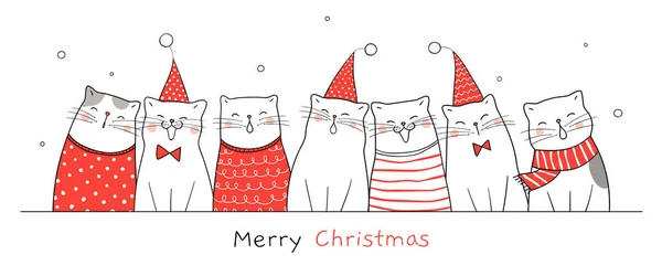 Disegnare Banner Gatto Felice Natale Capodanno Disegnare Banner Gatto Felice — Vettoriale Stock