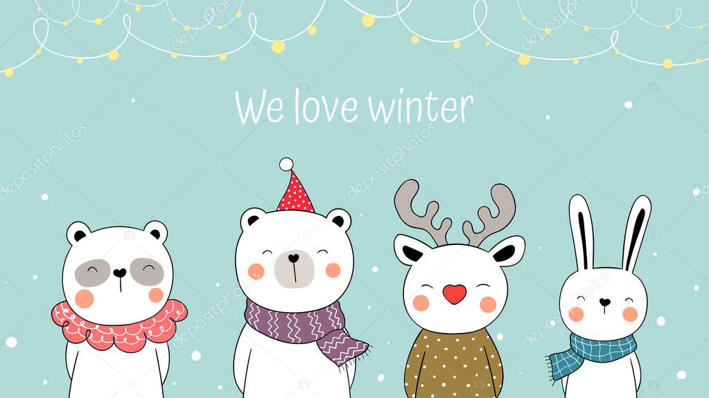 Draw banner animal for Christmas and new year/Draw banner animal for Christmas and new year