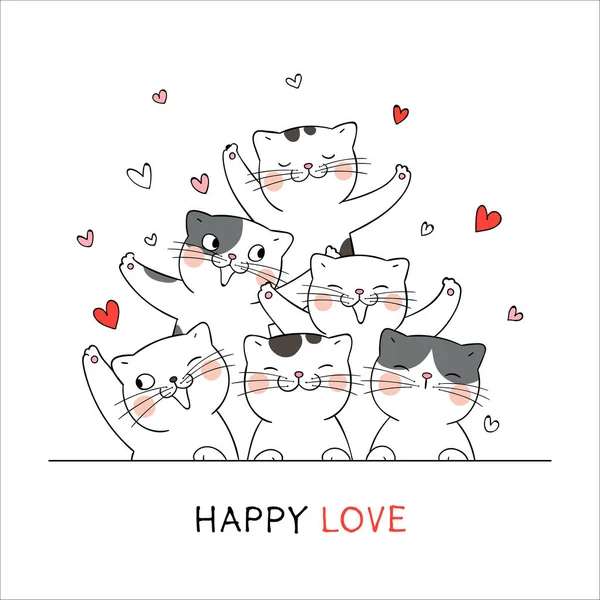 Spanduk Romantis Dengan Kucing Bahagia Untuk Desain Hari Valentine - Stok Vektor