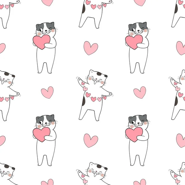 Lindo Patrón Sin Costuras Gatos Con Pequeños Corazones Guirnaldas Para — Vector de stock