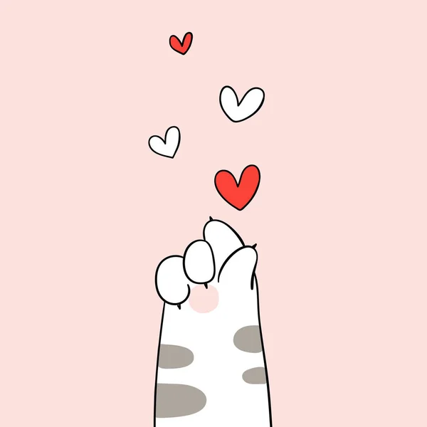 Cat Paw Sending Little Hearts Valentines Day Pink Background — Stock Vector