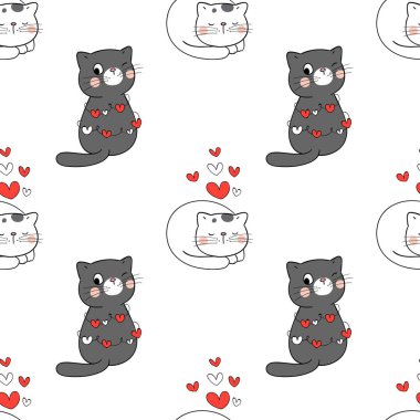 Sevgililer Günü için beyaz kalpli kusursuz bir kedi.