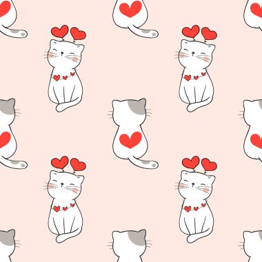 Sevgililer Günü için kalbi olan kusursuz desenli sevimli kedi.