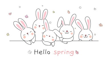 Bahar mevsimi için şirin bir tavşan çiz