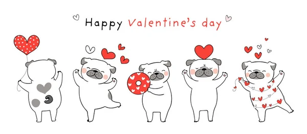 Dibuja Perrito Con Pequeños Corazones Rojos Para San Valentín — Archivo Imágenes Vectoriales