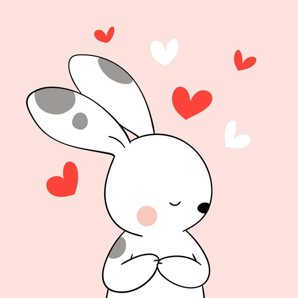 Dessinez Lapin Mignon Avec Peu Coeur Sur Couleur Rose Pour — Image vectorielle