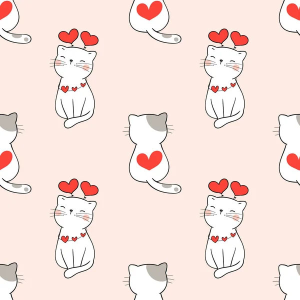 Patrón Sin Costuras Lindo Gato Con Corazón Para San Valentín — Archivo Imágenes Vectoriales