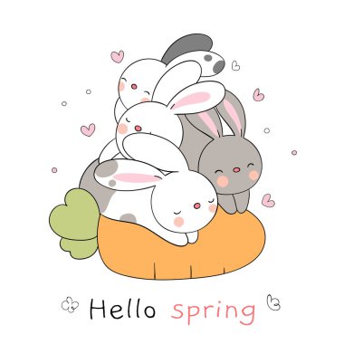 Baharda havucun üstünde uyuyan tavşan çiz.