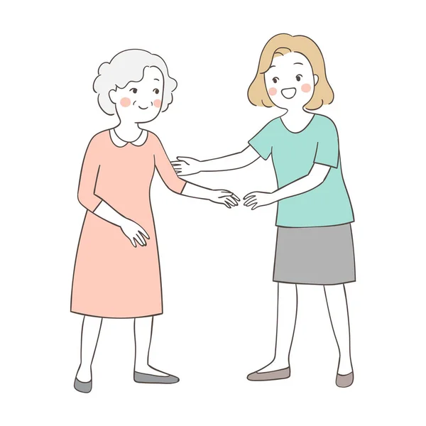 Dibujar Personal Médico Ayudando Anciana Abuela Mayor Caminar — Vector de stock