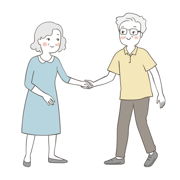 Narysuj Starszego Dziadka Pomagając Babci Chodzić — Wektor stockowy