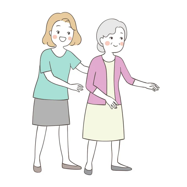 Kreslit Zdravotnický Personál Pomáhá Babičce Chodit — Stockový vektor