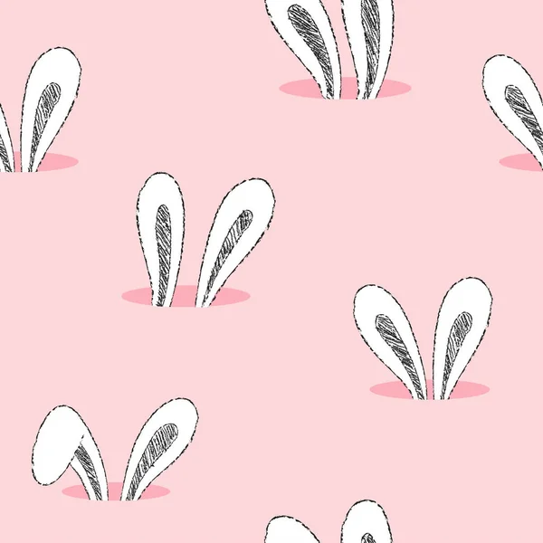 无缝图案背景图 兔耳朵涂上粉红色泽 — 图库矢量图片