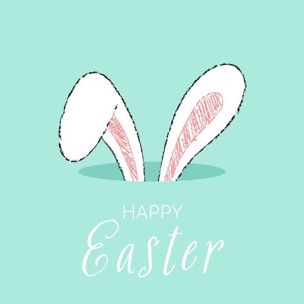 Tarjeta Pascua Feliz Con Orejas Conejo Sobre Fondo Color — Vector de stock
