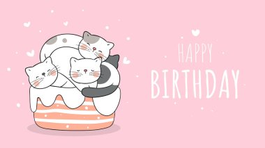 Tatlı kek üzerinde uyuyan sevimli kediler pembe arka planda