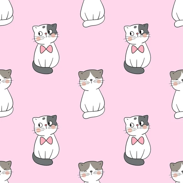 Draw Seamless Pattern Cute Cats Pink Pastel Background — Stock Vector