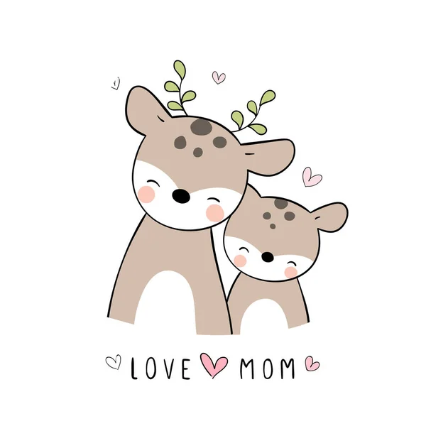 ベクトルかわいいですお母さん鹿と赤ちゃん隔離上の白い背景 — ストックベクタ