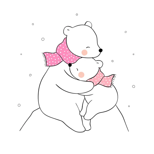 Dessiner Bannière Vectorielle Maman Ours Polaire Bébé Étreinte Avec Amour — Image vectorielle