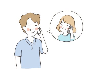 Vektör çizimi mutlu kız telefonda babasıyla konuşuyor, Babalar Günü konsepti Doodle çizgi film tarzı.