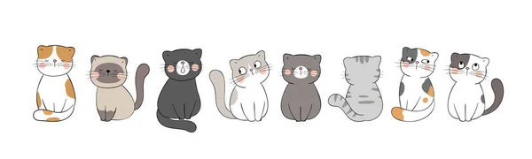 Spandoek Met Getrokken Doodle Cartoon Stijl Schattig Katten Witte Achtergrond — Stockvector