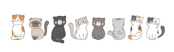 Banner Con Rociados Gatos Lindos Estilo Dibujos Animados Fondo Blanco — Vector de stock