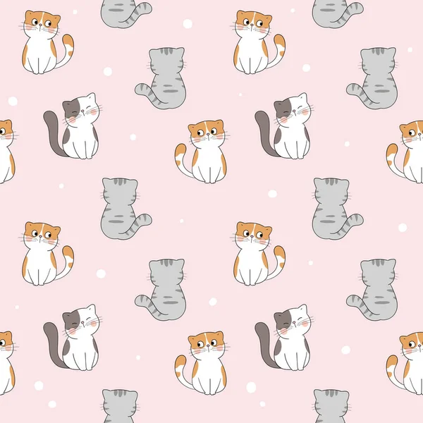 Fondo Patrón Sin Costuras Con Gatos Lindos Estilo Dibujos Animados — Vector de stock