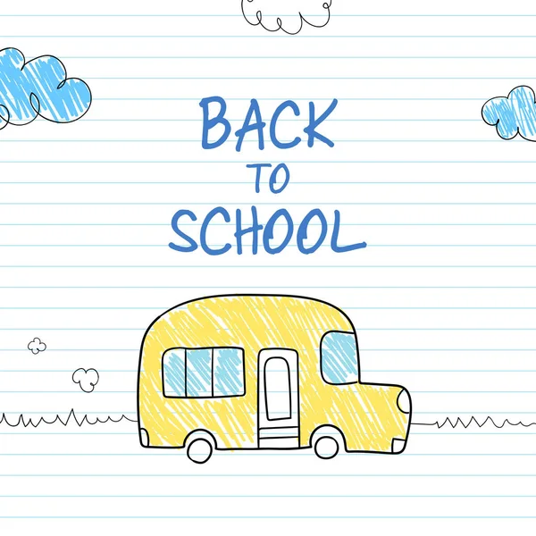 Disegnare Vettore Illustrazione Giallo Autobus Oggetti Colorati Carta Tornare Scuola — Vettoriale Stock