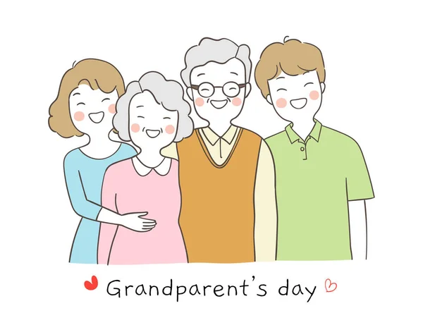 ベクトルイラスト幸せな男と女抱擁高齢者の祖母と祖父 祖父母の日のコンセプト Doodleマンガスタイル — ストックベクタ
