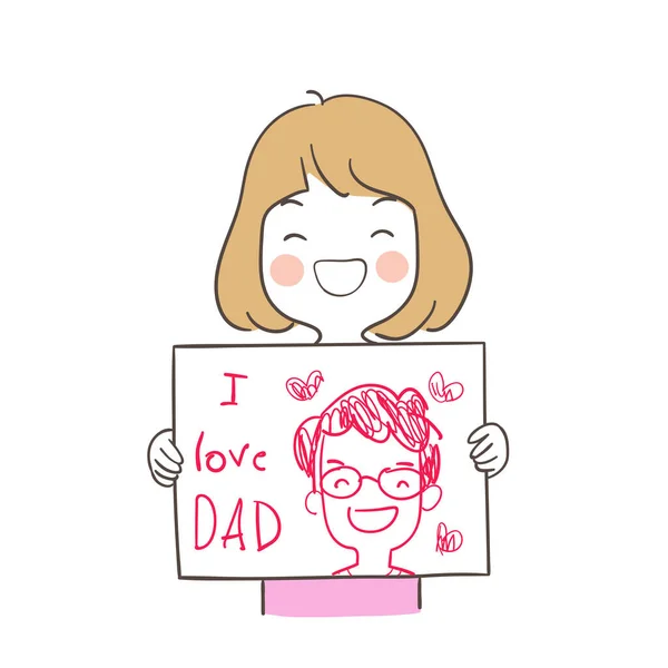 Ilustração Vetorial Menina Feliz Desenhando Homem Escrever Amo Pai Papel Vetor De Stock