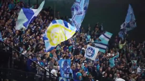 Krasnodar, Russia - November 27, 2016: Fans at stadium on soccer match between FC Krasnodar - Zenit on November 27, 2016 — Stock Video